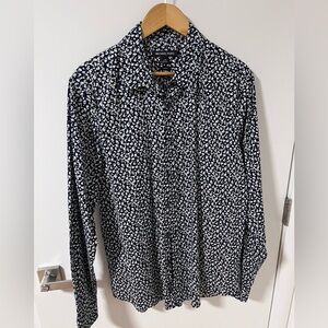 Michael Kors Navy and White Floral Print Button-Down Shirt